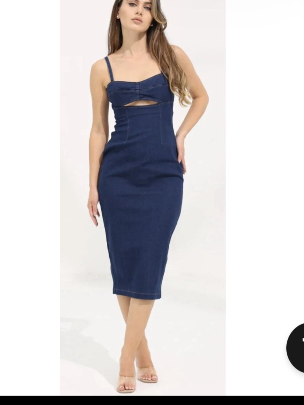FREE PEOPLE Serenity Ruched Denim Midi Dress. EUC. Size Medium